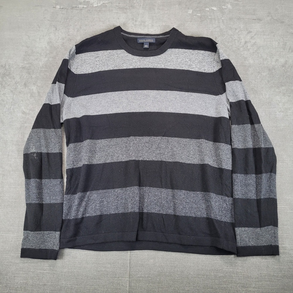 Banana‎ Republic Mens Large Luxury Cashmere Blend Striped Sweater Flaw